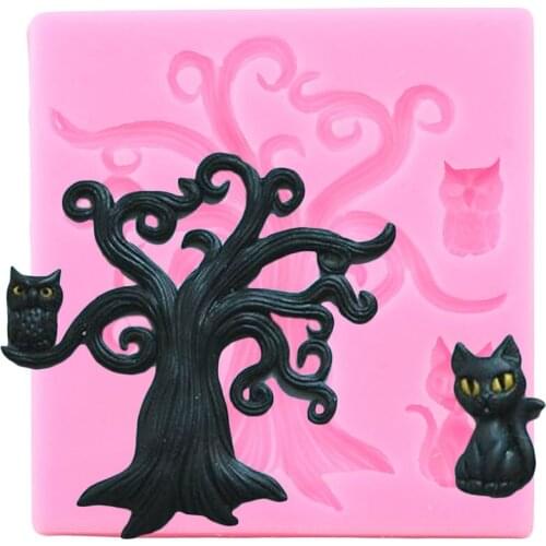 Halloween Tree Cat Owl Silicone Molds Cake Border Fondant Mold DIY Cake Decorating Tools Chocolate Moulds Candy Clay Resin Mould