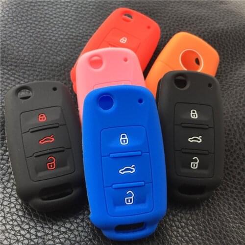 Silicone Rubber key fob skin cover case for VW POLO Golf 4 MK5 6 Jetta Bora Beetle Tiguan Passat B5 B6 3 button Remote key