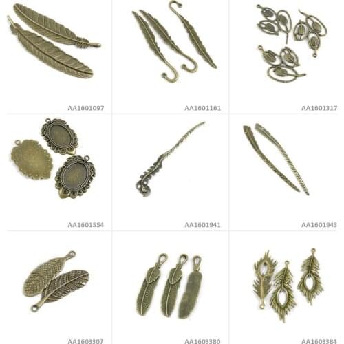 Antique Bronze Tone Jewelry Making Charms Peacock Feather Hairpin Hair Stick Cabochon Setting Blank Sticks Bookmark Pendant