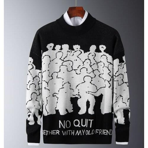 Thick Warm Sweater Men Casual Long Sleeve Pattern Printing New Mens Pullover Sweaters Slim Fit Knitwear Male O-Neck Tracksuit