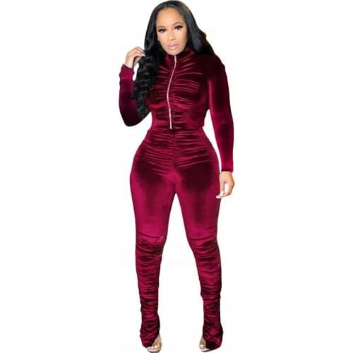 Vintage Velvet Loungewear Sets Women Velour Two Piece Outfits Zipper Long Sleeve Jacket And Stacked Pant Sweatsuit Matching Set
