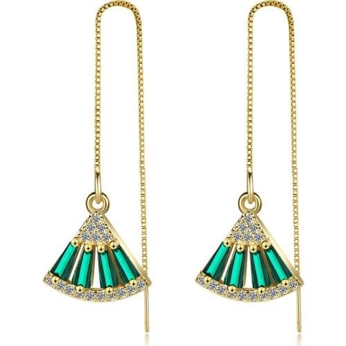 WANGAIYAO emerald zircon long tassel ear line fan earrings simple earrings