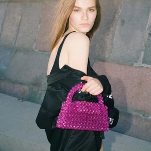 Customized Bead Bag Green Hand-woven Transparent Bag Top-handle Purses and Handbags Unique Design Ladies Party Handbags