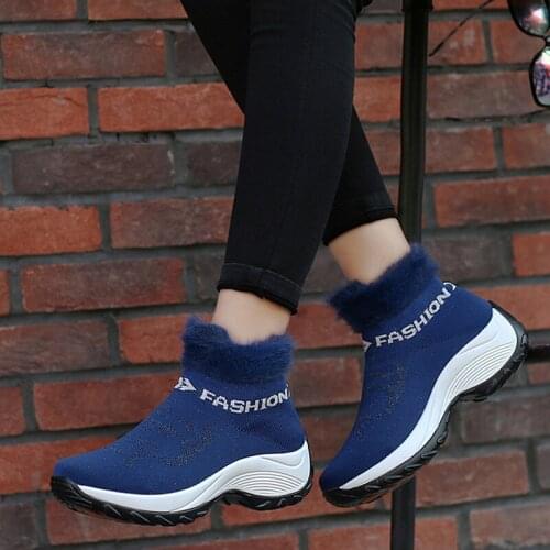 Women Shoes Snow Boots Ladies Shoes Slip-on Ankle Boats Women Flats Women Warm Plush Winter Boots Breathable Mesh Botines Mujer