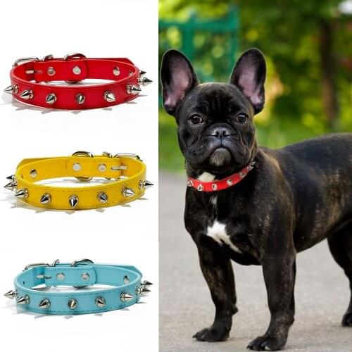 Spiked Dog Collar Spiky Cat Collar PU Leather Adjustable Pet Collar with Spikes for Cats Puppy Small Dogs Chihuahua Pug Bulldog