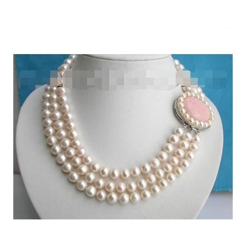 Women Gift word Love Wholesale price new 8-9mm 3row round white freshwater pearls necklace stone cCZ Luxury Ms. girl