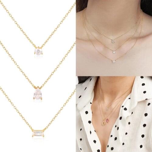 CANNER 925 Sterling Silver Colorful Square CZ Zircon Pendant Clavicle Chain Necklace for Women Choker Necklaces Jewelry Collier