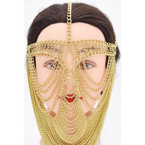 Gold Silver Metal Chain Tassel Face Mask Face Curtain European&American New Fashion Nightclub Sexy Face Cover Jewelry Accessorie