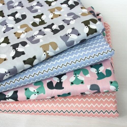 100% cotton twill cloth gray BLUE cartoon fox chevron fabrics for DIY crib bedding cushions apparel quilting handwork decor tela
