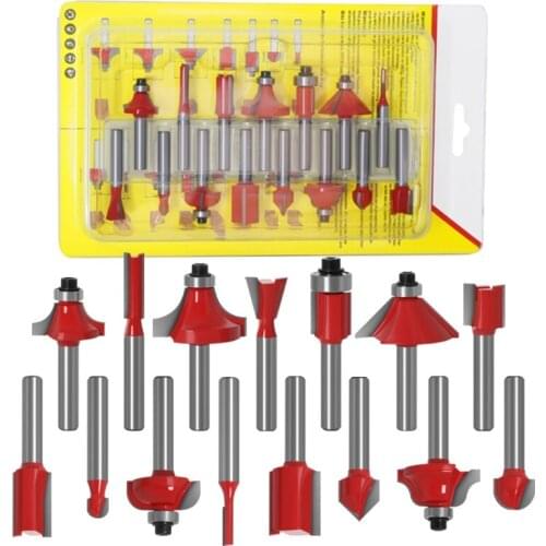 15pcs 1/4 Inch Router Bit Set Trimming Straight Milling Cutter for Wood Cutting Woodworking Chamfering Modeling