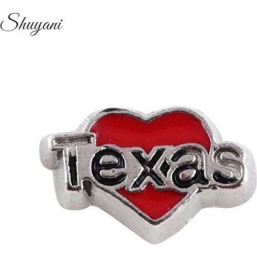 F161 Heart shaped Texas letters alloy floating charms for living memory glass floating locket charms DIY jewelry 20pcs/lot