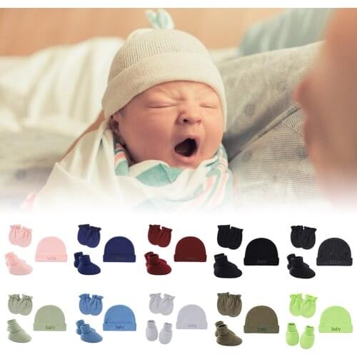 3 Pairs/set Newborn Hat Socks Gloves 0-6 Months Infant Anti-scratch Breathable Cotton Suits Photography Props for Baby Souvenirs