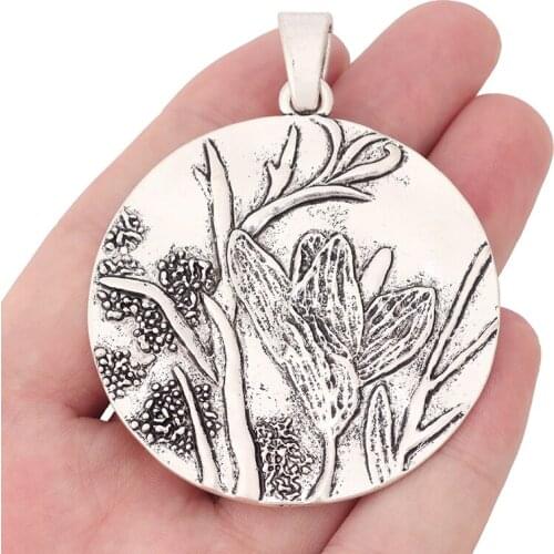 5 x Large Tibetan Silver Round Circle Carved Flower Charms Pendants for Necklace Jewelry Making 72x55mm