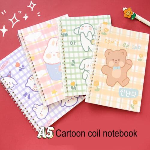A5 -4pcs Cartoon Cute Coil Notebook Thickened Eye-Protection Soft Surface Copy Portable Notepad Student Office Gifts