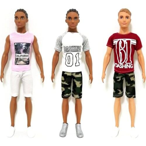 1/6 Doll Accessories Ken Clothes Handmade Daily Casual Wear T shirt Pants For Barbie Ken Doll Accessories Dressing Up Kids Toys