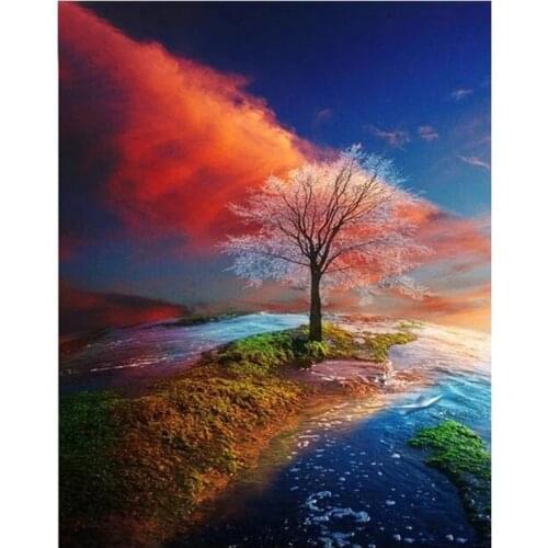 Full Round Drill 5D DIY Diamond Painting Sunset Tree Embroidery Cross Stitch Scenery Mosaic Art Picture Home Wall Stickers Decor