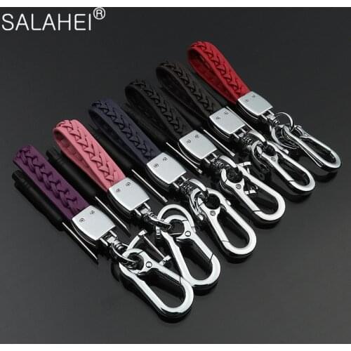 Car KeyChain Men Leather Hand Woven Key Chain Ring Degree Rotating Horseshoe High Quality Key Holder Bag Pendant Car Accessories