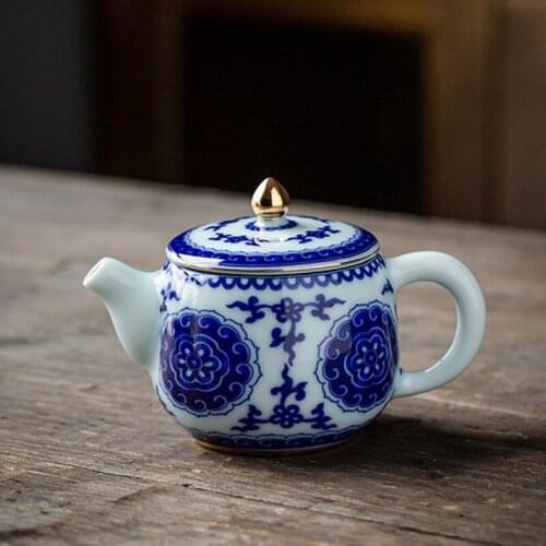 Teapot Ceramic Single Teapot Household Filter Small Number Manual Painting Golden Kung Fu Tea Set Celadon Teapot Tea Set Tea Pot