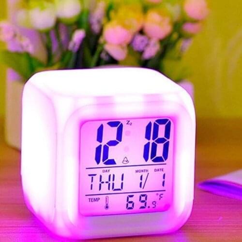 Hot Sell 7 Color LED Change Digital Glowing Alarm Clock Night Light For Bedroom Child HOT Digital Alarm Clock Electronic Gadgets