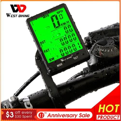 Screen Bicycle Computer Wireless Wired WEST BIKING 2.8" Large Bike Computer Waterproof Speedometer Odometer Cycling Stopwatch