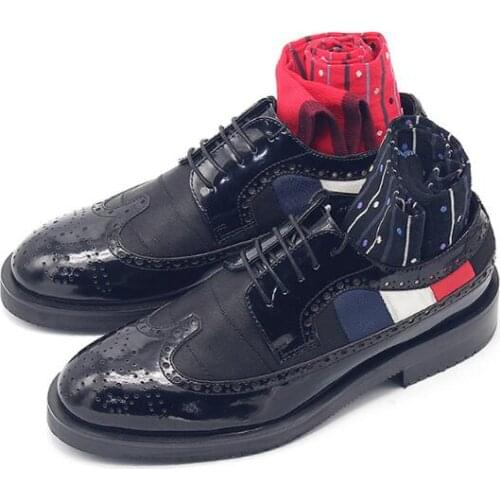 Hot Carved Brogue Shoes Top grade Black Genuine Leather Lace up mens shoes Handmade Dress shoes for men