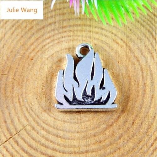 Julie Wang 10PCS Alloy Blaze Flame Charms Antique Silver Color Pendants Hanging Necklace Bracelet Jewelry Making Accessory