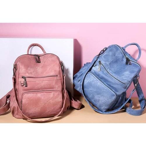 Free Shipping New Men Womens Double Zipper Leather Shoulder Bags High Quality Fashion Backpack Casual Travel Bag