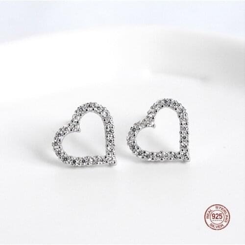 LKO 925 Sterling Silver Simple Inlaid Zircon Heart Stud Earrings for Women Wedding Party Jewelry Accessories Girlfriend Gifts