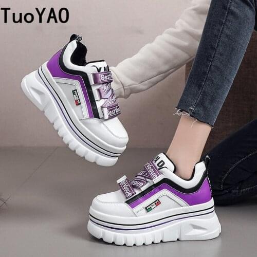 Women Chunky Sneakers Vulcanize Shoes Ladies Brand Platform Sneakers Wedges Casual Shoes For Woman Leather Sports Dad Shoes 7cm