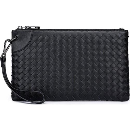 Fashion Brand mens handbag hand-woven Business sheep Leather Mens Clutch Bag ipad pocket Card Holder wallet mobile phone bag