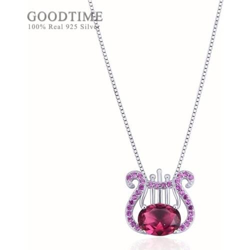 Fashion Women Pure 925 Sterling Silver Necklaces Clavicle Harp Zircon Rose Gold Color Pendant Necklaces Chain Jewelry Accessory