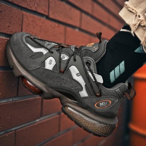 ADBOOV Retro Fashion Chunky Sneakers Men Thick Sole Genuine Leather Casual Shoes Trainers