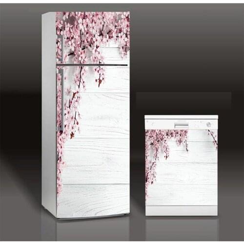 Fridge Sticker Plum On Wood Art Refrigerator Dishwasher Door Wrap Kitchen Wallpaper Accessories Modern 3d Wall Stickers