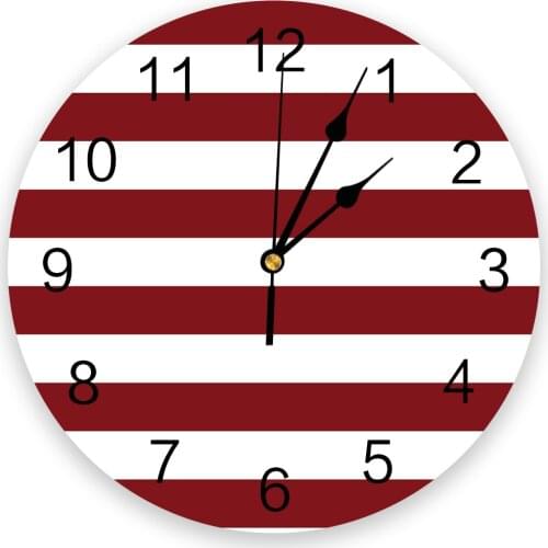 Red White Stripes Christmas Geometric Simplicity Print Wall Clock Wall Art Silent Round Wall Watch for Home Decortaion Gift