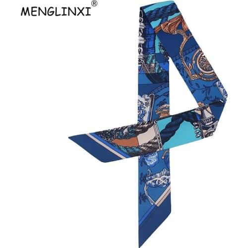 2021 New Fashion Brand Rope Print Silk Small Ribbon Women Silk Scarf Handbag Ribbons Female Head Scarf Long Scarves C51