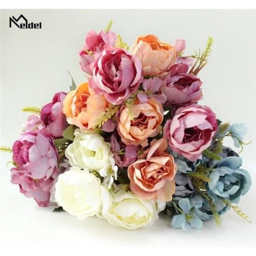 Autumn 5 Heads/Bouquet Small Peonies Artificial Flowers Silk Peonies Bouquet DIY Wedding Home New Year Decor Flowers Peony Gift