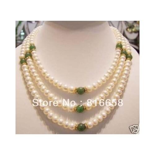 Genuine 7-8 mm freshwater pearl and green jade necklace