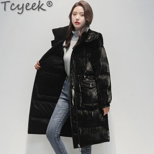 Tcyeek 90% White Goose Down Coat Womens Hooded Puffer Jacket Winter Long Warm Parkas New Streetwear Abrigos Para Mujer SQQ516