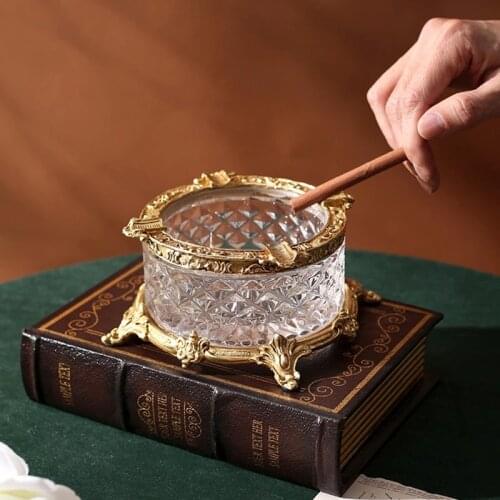 Ashtray Crystal glass pure copper Coffee table round ornament Household product Home Decoration Desktop ornaments European retro