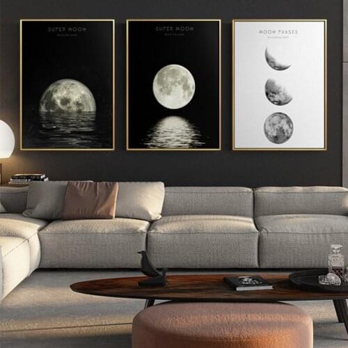 The Planet Canvas Painting Posters And Prints Black White Wall Picture For Living Room Home Decor Moon Reflection HD Art Poster