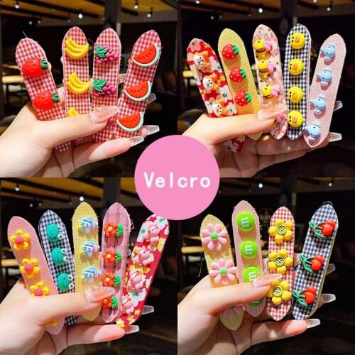 2021 Children Cute Cartoon Flower Fruit Bangs Stick Velcro Hairbands Baby Girls Lovely Easy Soft Headbands Kids Hair Accessories
