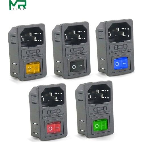 10A 250VAC 3 Pin iec320 C14 inlet connector plug power socket with red lamp rocker switch 10A fuse holder socket Power Switch
