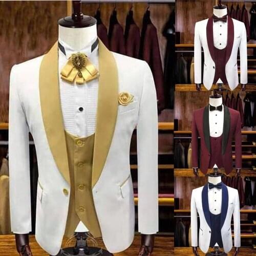 3Pcs Luxury Mens Suits Set White Formal Blazer Pants Vest Set Marriage Tuxedo Male Business Suit Set Terno Wedding Mens Suit