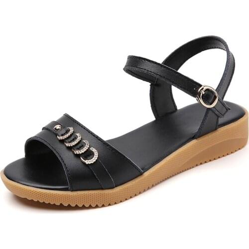Crystal Sandals Women Split Leather Summer Shoes Womens Sandals Good Quality Elegent Woman Footwear Beige Black Grey
