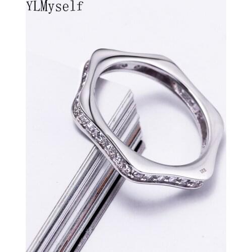 Cute hexagon 925 rings elegant jewelry Pave shiny round cut cubic Zirconia geometric jewellery Lovely sterling silver ring