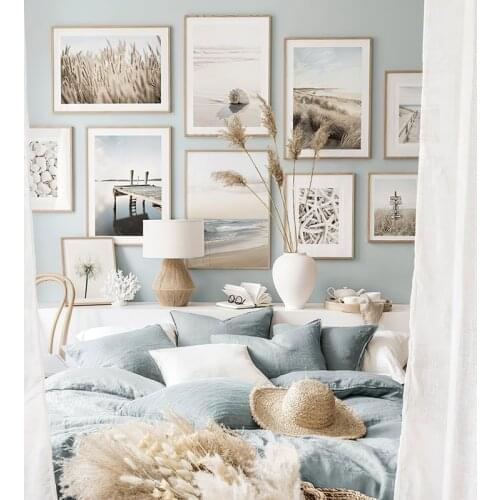 Blue Ocean Beach Nature Poster Grass Starfish Dried Dandelion Wall Art Print Picture Canvas Painting photo Living Room Decor