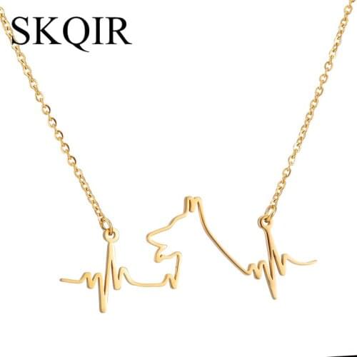 SKQIR News Jewelry Love Dogs And Medical Heartbeat Pendant Stainless Steel Gold Silver Color Animal Necklaces For Women Gift