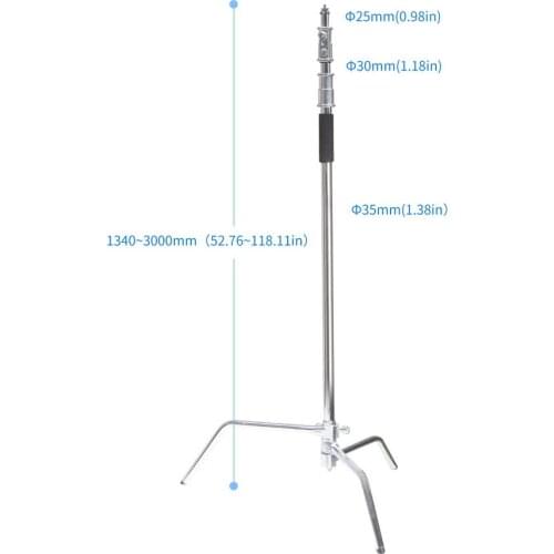 Heavy Duty Light Stand with Detachable Base 5-10 feet/1.6-3.2 meters Adjustable C Stand with 2 Risers for Photography