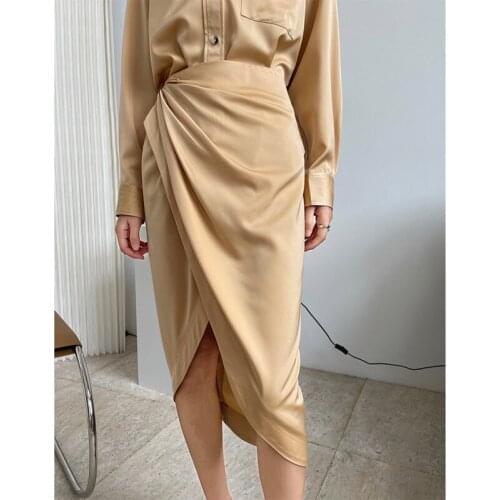 TVVOVVIN Summer New French Irregular High Waist Commute Skirt Women Slim Pleated Solid Color Spliced Split Skirts YCJ1