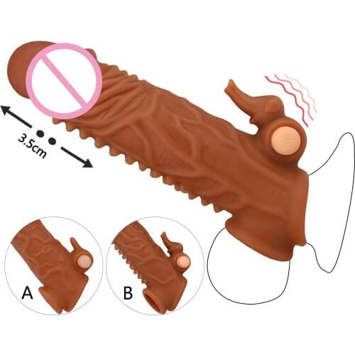 Vibrating Penis Enlargement Condoms For Men Silicone Penis Extension Sleeves Delay Ejaculation Reusable Condom Sex Toy For Adult